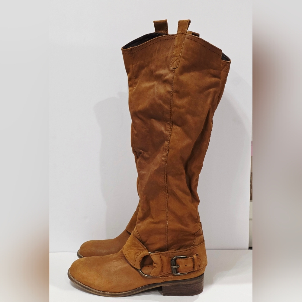 Steve Madden BANKKER Brown Suede Fabric Boot Tall Pull-On Riding Buckle 10 M New - Picture 5 of 16